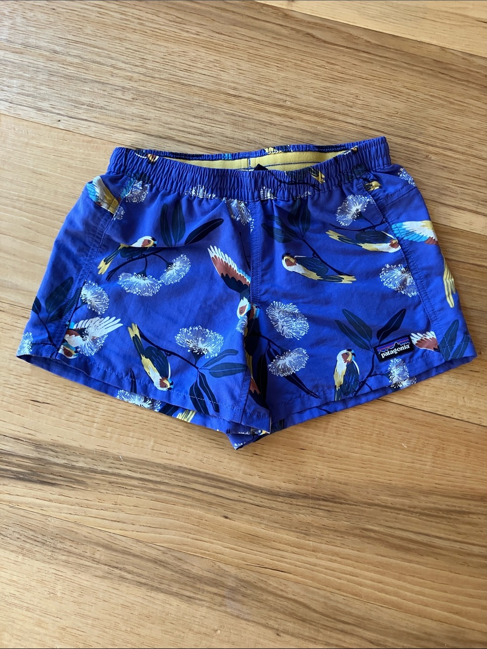 Patagonia Kids Royal Blue Tropical Parrot Baggies Shorts, Medium